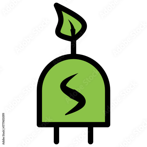 Green Energy Electric Plug Icon with Leaf Symbolizing Sustainable Electricity
