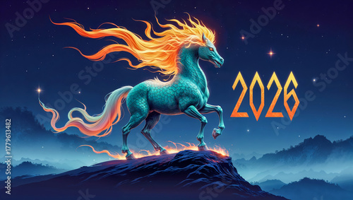 AI-generated image of celebrating the Chinese New Year 2026 of the horse