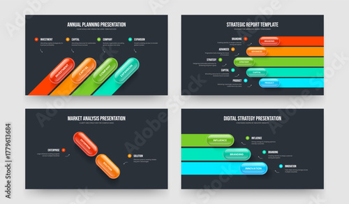 Product Portfolio Four Five Two Three Element Infographic Frame Design Vector Illustration Collection. Company Analysis 4 5 2 3 Option Diagram Slideshow Template Bundle.