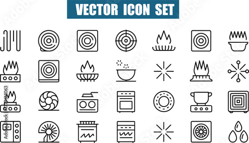Collection of Kitchen Appliance and Cooking Icons in Line Art Style stove oven Icon Collection for Digital Projects