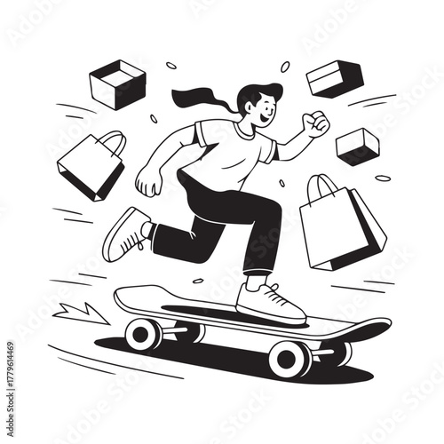 Man on skateboard with shopping bags