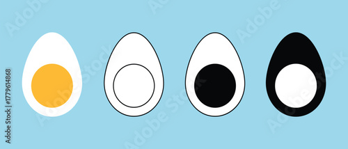 Ester egg icon. Half cutting boiled egg icon. Set of decorated ester egg vector. Spring ester half cutting black white egg elements .Ester eggs icon.  Vector Formats.
