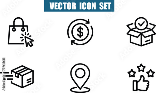 E-commerce and delivery vector icons set on white background shopping bag cursor Icon Collection for Digital Projects