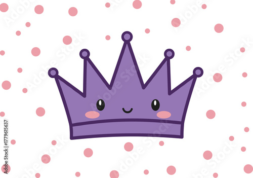 Cute purple crown, cartoon crown with smile, playful royal crown illustration, kawaii crown design, cad drawing flat vector illustration