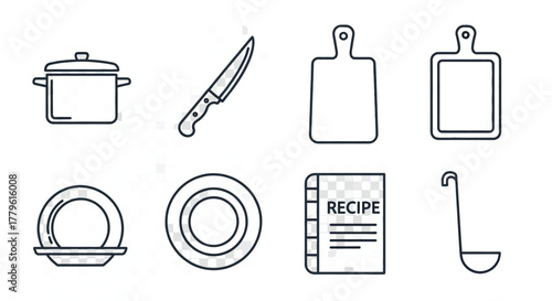 Cooking icons representing culinary arts and recipes