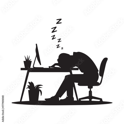 Silhouette of a person sleeping at a desk