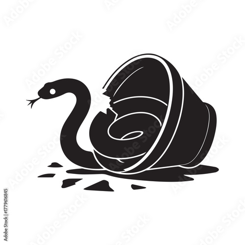 Snake emerging from a broken pot