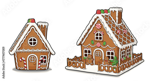 Delightful gingerbread houses adorned with festive icing and candy, perfect for holiday celebrations and winter scenes