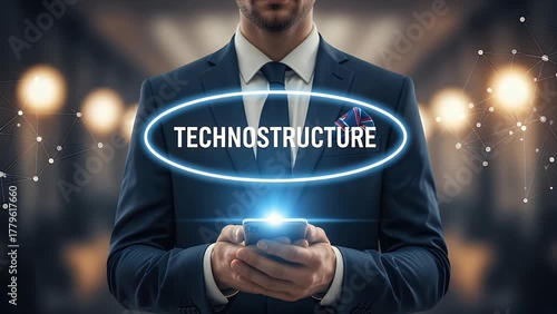 Businessman Holding Smartphone with Digital Network Concept