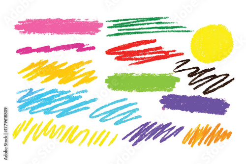 Hand Drawn Crayon Texture Set - Scribble & Chalk Brush Strokes Vector Illustration