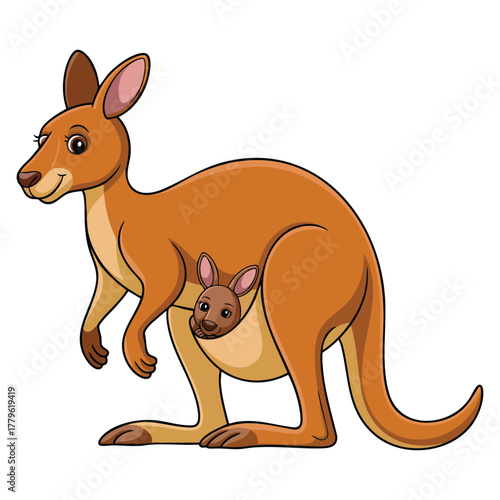 Kangaroo with its baby in the pocket illustration isolated vector design element perfect for animal wildlife parenting and nature themed creative artwork