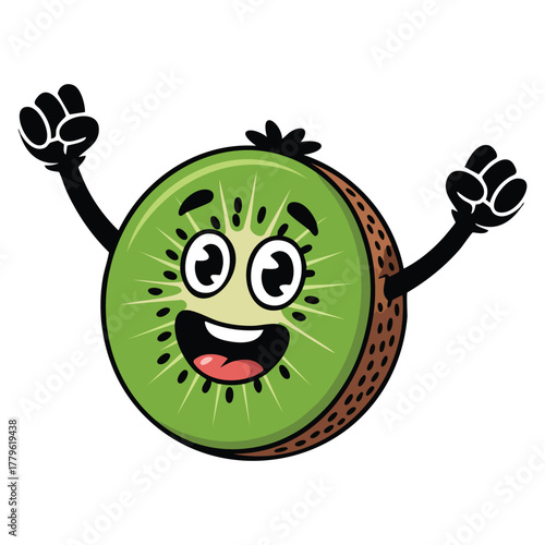 Kiwi fruit with arms illustration vector design suitable for cartoon healthy food funny character or creative fruit themed artwork and product concept