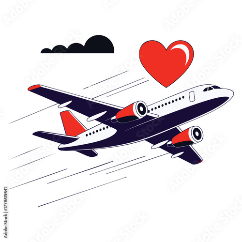 Love trip honeymoon travel icon vector illustration colorful outline style valentines day flight symbol editable stroke romantic holiday creative design