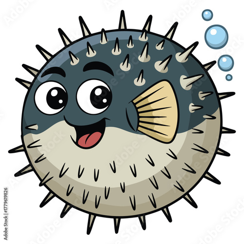Serious face pufferfish illustration vector isolated on white background perfect for marine cartoon character animal wildlife or humorous creative artwork design