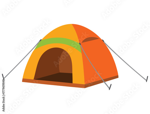 Semi flat RGB color round yellow tent illustration vector isolated suitable for summer recreation hiking campsite rest canopy or tourist camp shelter creative artwork