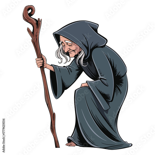 Vector illustration of scary witch in simple coloured drawing style isolated on white background suitable for halloween spooky fantasy or cartoon character design
