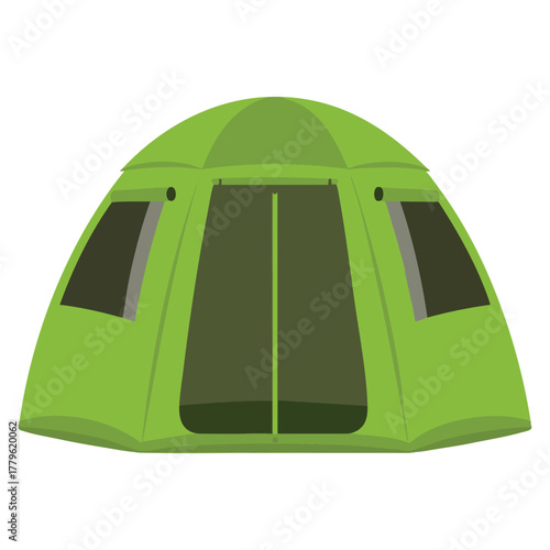 Vector illustration of small green tarpaulin tent bright color isolated ideal for camping summer outdoor recreation travel or adventure themed creative artwork