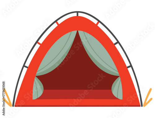 Vector illustration of small red bright color tarpaulin tent ideal for outdoor camping festivals emergency shelters and adventure themed projects