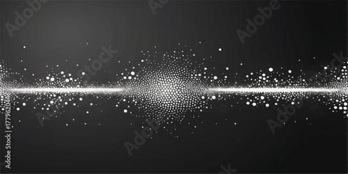 Abstract black and white vector background with falling magic snow stars and glowing light for a dark winter night holiday design