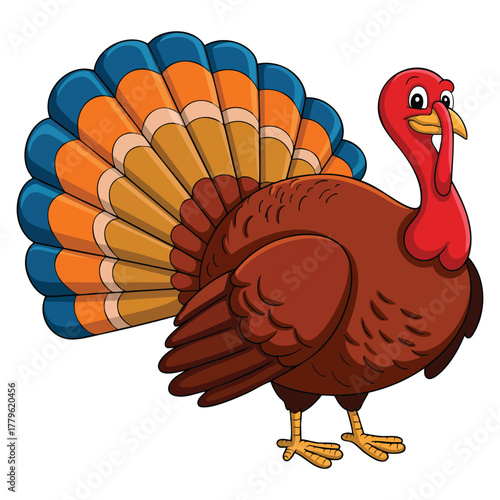 Vector illustration of thanksgiving turkey cartoon mascot bird isolated flat design suitable for holiday celebration festive event or fun themed artwork