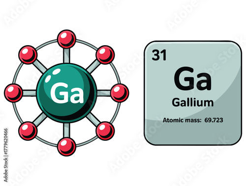 Vector illustration of symbol and electron diagram for Gallium suitable for chemistry education science learning periodic table or atomic themed creative designs
