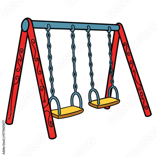 Vector illustration of two swings on blue bar perfect for children playground outdoor recreation or fun childhood activity creative design