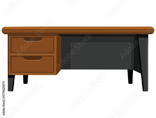 Vector illustration of wooden desk with drawers flat design isolated on white background ideal for office furniture workspace or interior decoration themed artwork