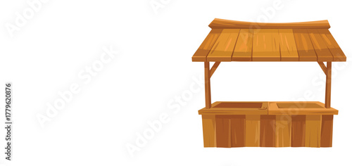 Vector illustration of wooden vendor isolated on white background suitable for marketplace shop stand food stall rural commerce or trade design