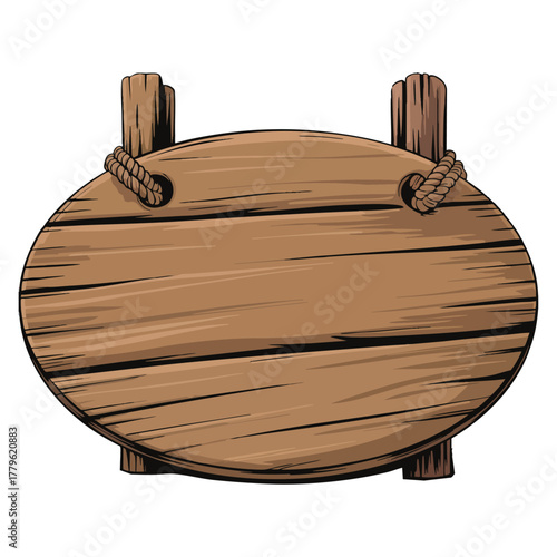 Vector illustration of wooden signboard rustic look suspended by ropes perfect for nature decoration outdoor signage or DIY project creative artwork