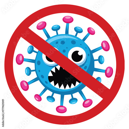 Virus cell with scary face illustration isolated on white background vector artwork suitable for pandemic awareness, educational, scientific, or virus themed creative art