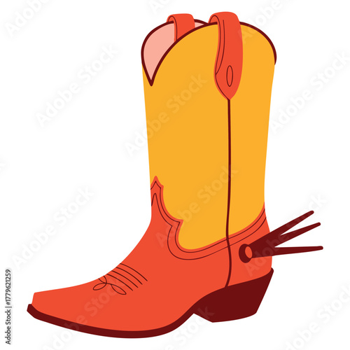 Western movie RGB color icon depicting cowboy films traditional american cinema genre cinematography and filmmaking with boot and spur detailed vector illustration