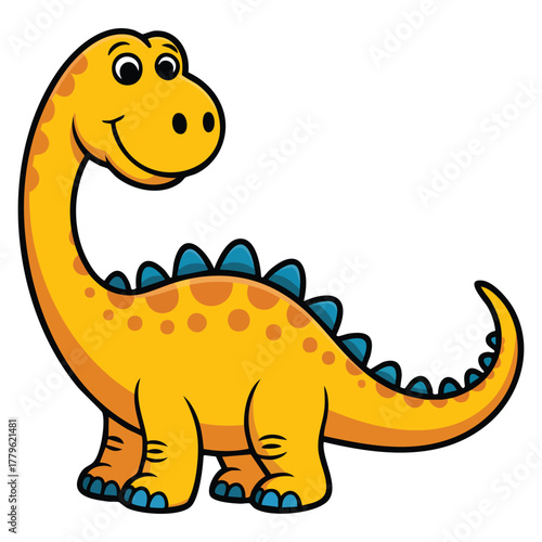 Yellow dinosaur cute long neck illustration isolated vector perfect for kids prehistoric animal cartoon character playful or educational creative artwork