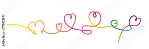 Shapes of Line Gradient Hearts. Abstract Love Background in Vector Form. Ribbon of continuous color. Line hearts on the wedding day border.