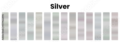 Sleek silver gradients, modern metallic hues, elegant cool tones, perfect for futuristic designs, sophisticated art, shiny visuals, chic projects, stylish color palettes, radiant backgrounds.