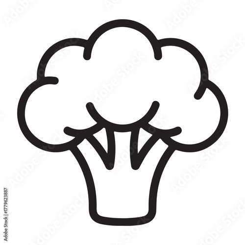 Simple broccoli outline isolated on white background, ideal for minimalist designs and healthy eating concepts
