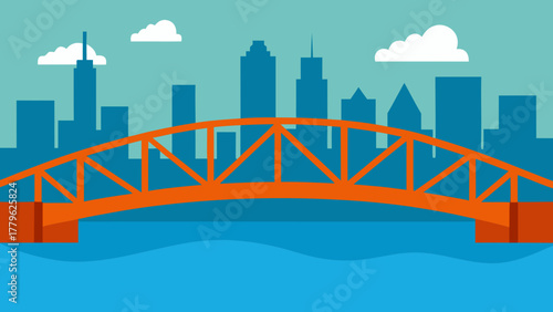 Sydney Harbour Bridge and city skyline vector illustration of urban architecture with business buildings