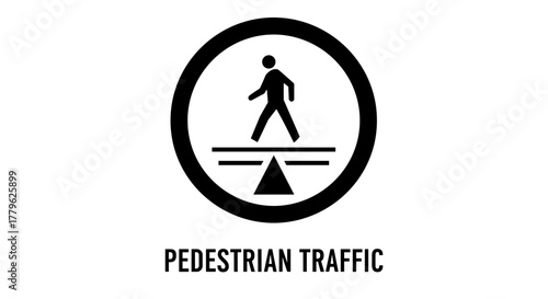 Pedestrian traffic sign balancing on a scale symbolizing safety and caution isolated on white background