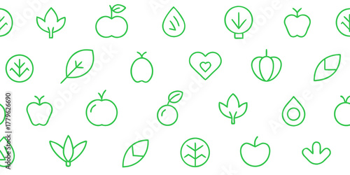 Vector icon set of organic green leaves, spring flowers, and natural plants for eco, food, and bio design