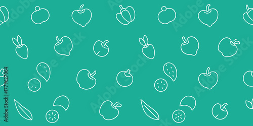 Vector illustration of an abstract seamless pattern with fruit, vegetable, and bird symbols