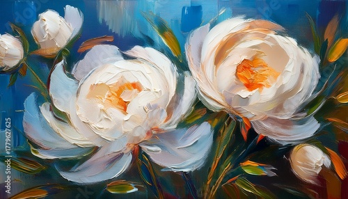 Impressionistic Oil Painting Of White Peonies In Thick Expressive Brushstrokes On Abstract Background Contemporary Modern Floral Artwork For Elegant Interior Decor And Fine Art Prints