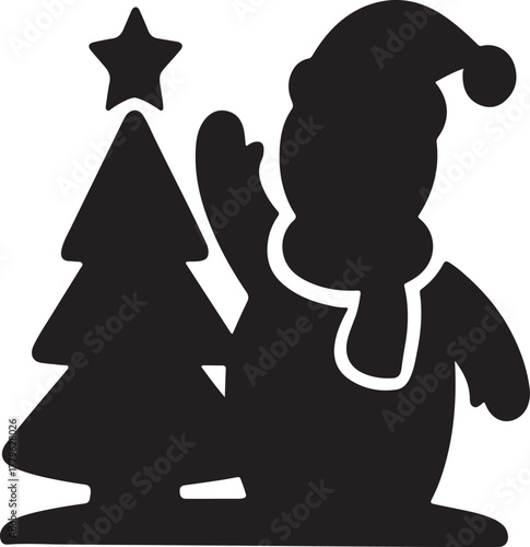 Holiday Figure with Tree Silhouette Vector Design Celebration Season Character Element Isolated Illustration on Transparent Backdrop