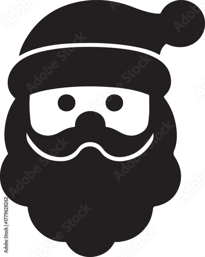Joyful Santa Claus Head Silhouette for Winter Holidays: Festive Graphic Icon with Beard and Hat on Transparent Background, Vector Illustration