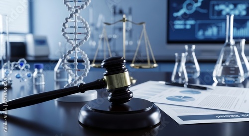 Forensic genetics and law: gavel, dna, and scientific research background