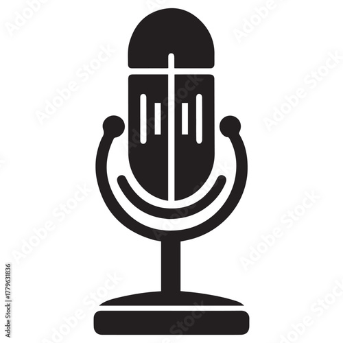 Retro vintage microphone icon symbolizing audio recording broadcasting podcasting and classic sound equipment on a white background