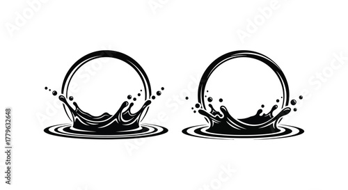 Abstract black liquid splash forming circular shapes artistic design element
