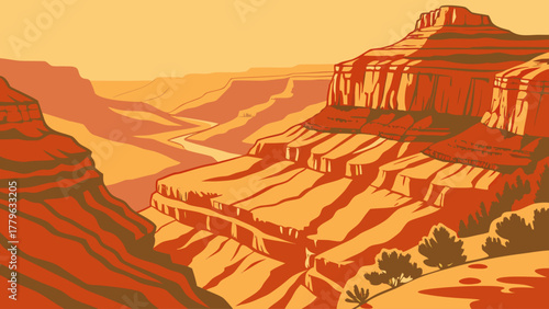 “Grand Canyon layers in warm desert tones, abstract vector composition”
