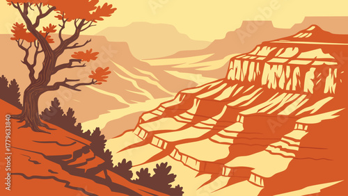 “Grand Canyon layers in warm desert tones, abstract vector composition”
