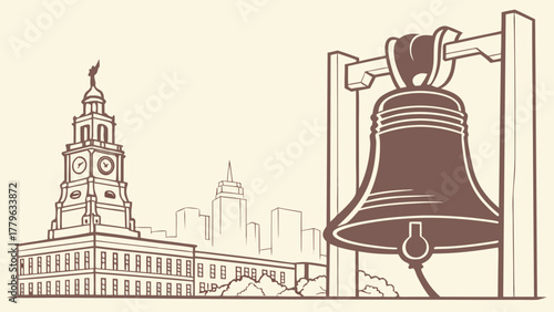 “Philadelphia Liberty Bell and skyline, heritage tones, minimalist vector”
