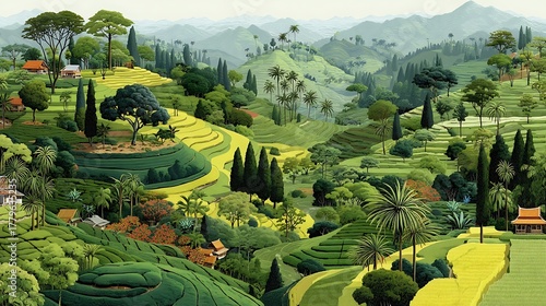 Fototapeta Naklejka Na Ścianę i Meble -  Serene green valley with palm trees high resolution picture