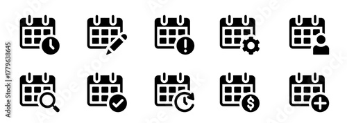 Calendar icons set. Schedule, event, reminder, task, and planning symbols.